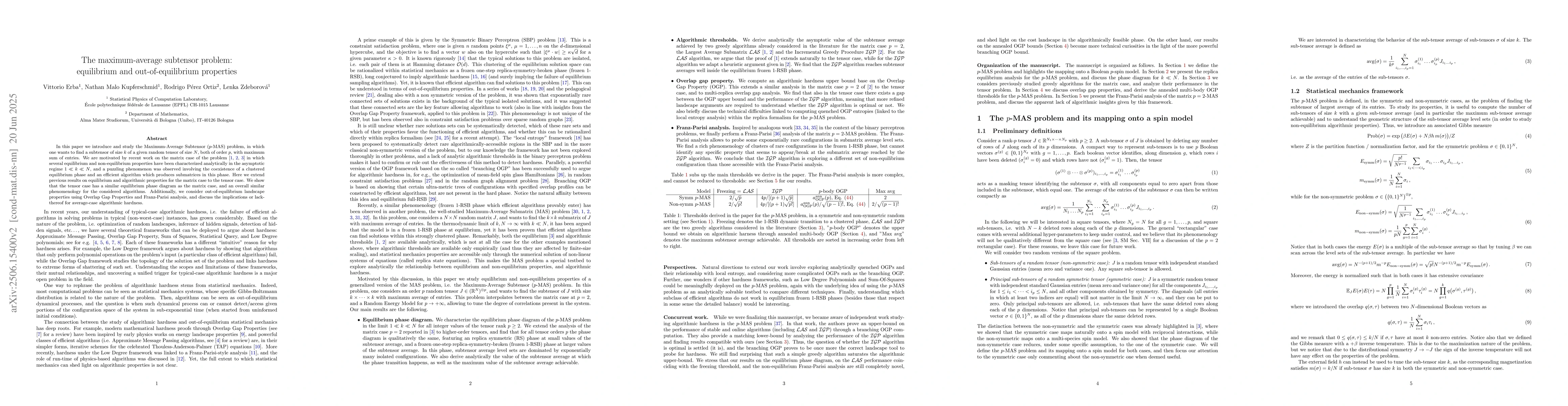 Thumbnail for The maximum-average subtensor problem: equilibrium and
  out-of-equilibrium properties