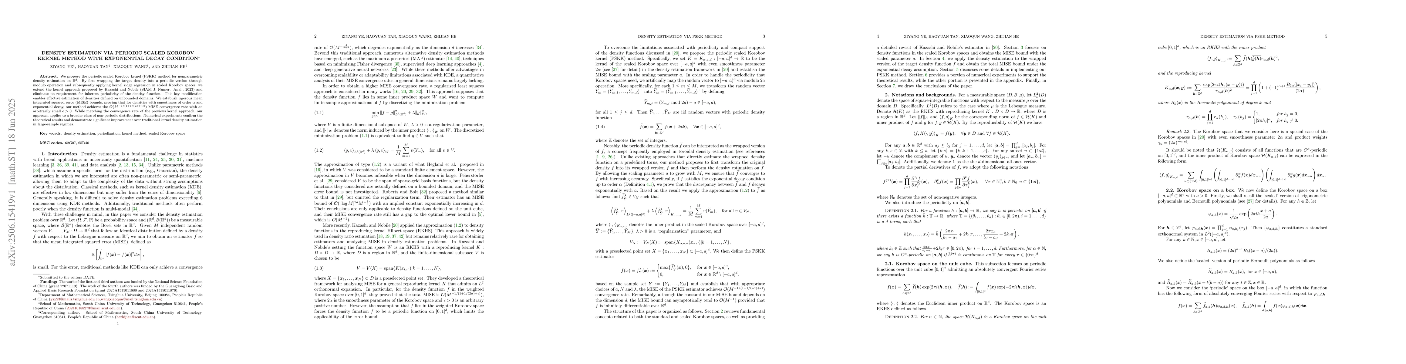 Thumbnail for Density estimation via periodic scaled Korobov kernel method with
  exponential decay condition