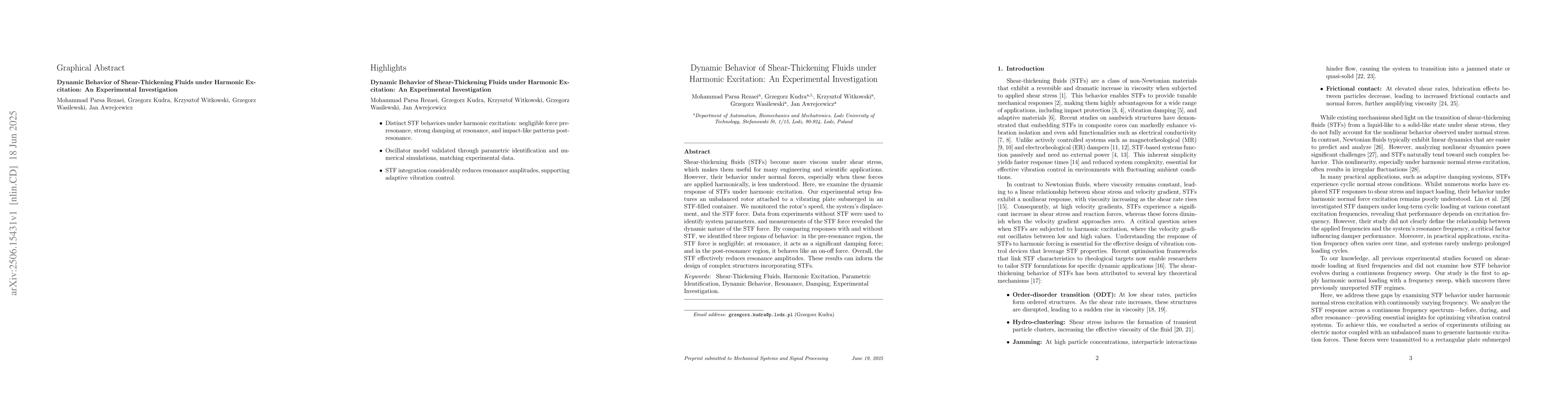 Thumbnail for Dynamic behavior of shear-thickening fluids under harmonic excitation:
  an experimental investigation