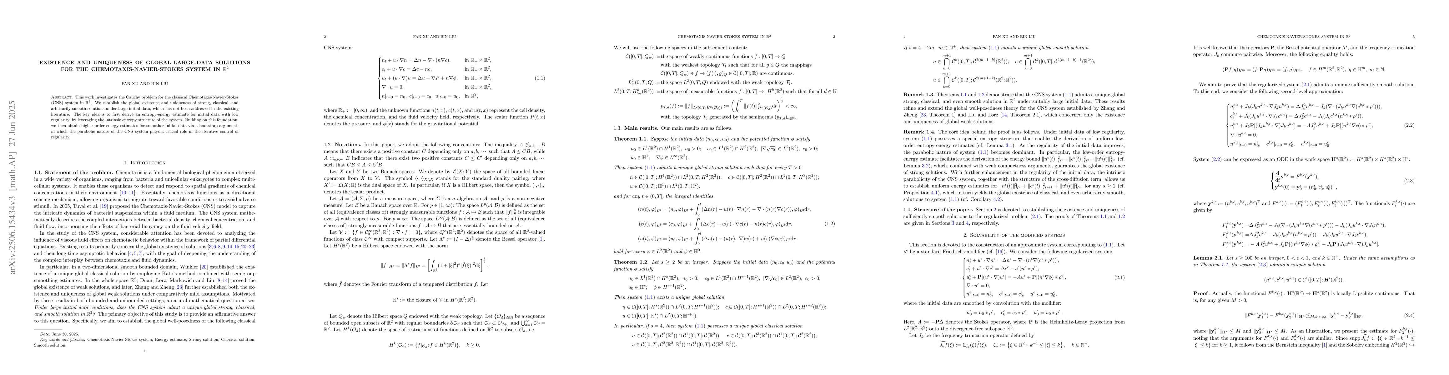 Thumbnail for Existence and uniqueness of global large-data solutions for the
  Chemotaxis-Navier-Stokes system in $\mathbb{R}^2$