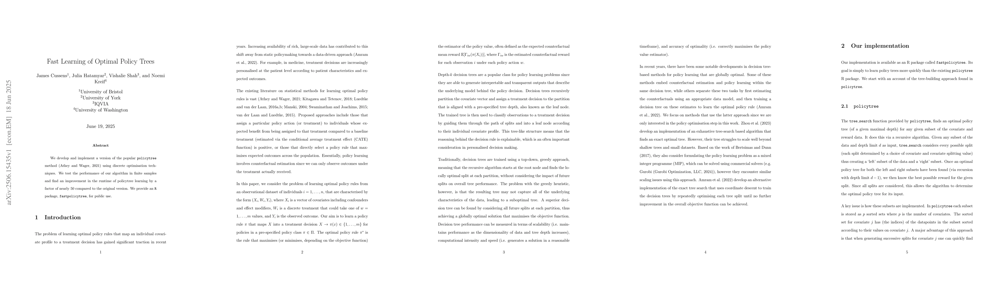Thumbnail for Fast Learning of Optimal Policy Trees