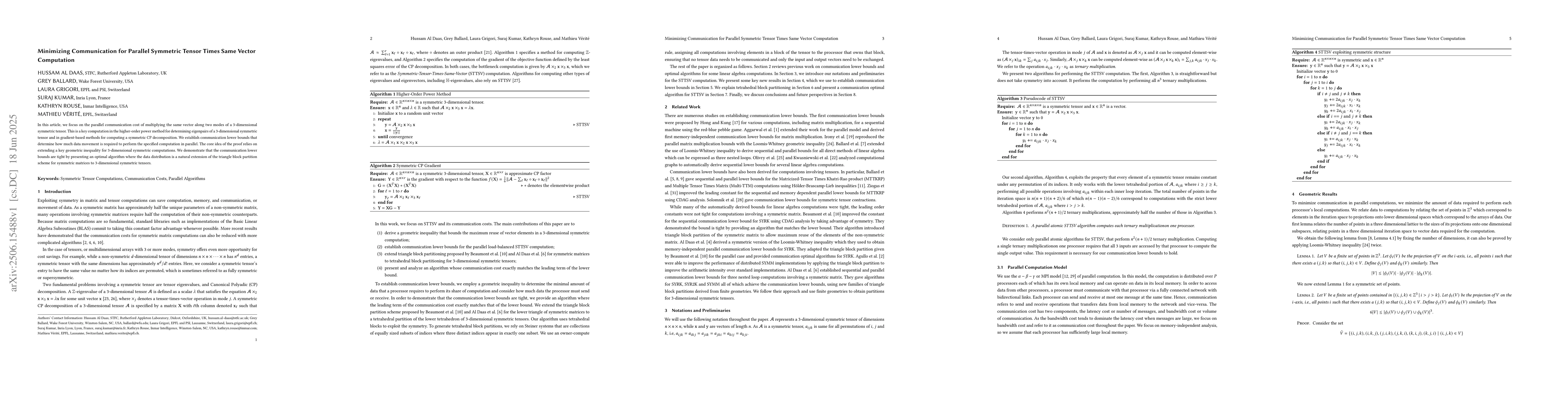 Thumbnail for Minimizing Communication for Parallel Symmetric Tensor Times Same Vector
  Computation