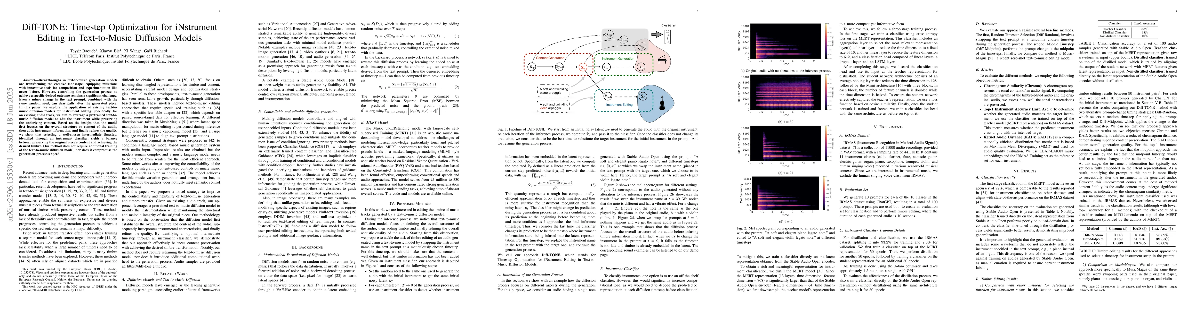 Thumbnail for Diff-TONE: Timestep Optimization for iNstrument Editing in Text-to-Music
  Diffusion Models