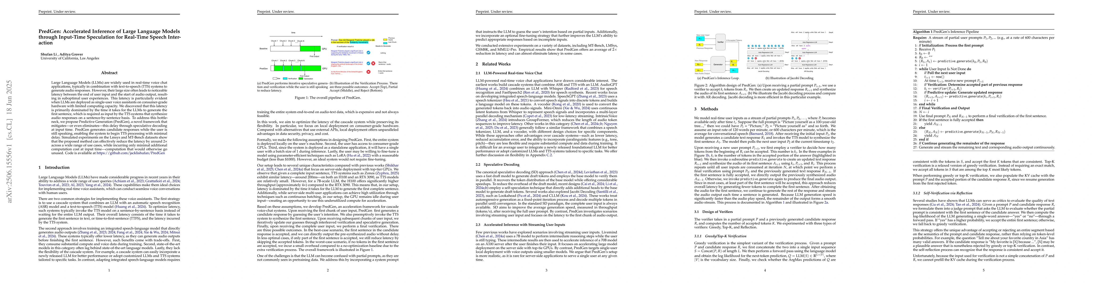 Thumbnail for PredGen: Accelerated Inference of Large Language Models through
  Input-Time Speculation for Real-Time Speech Interaction