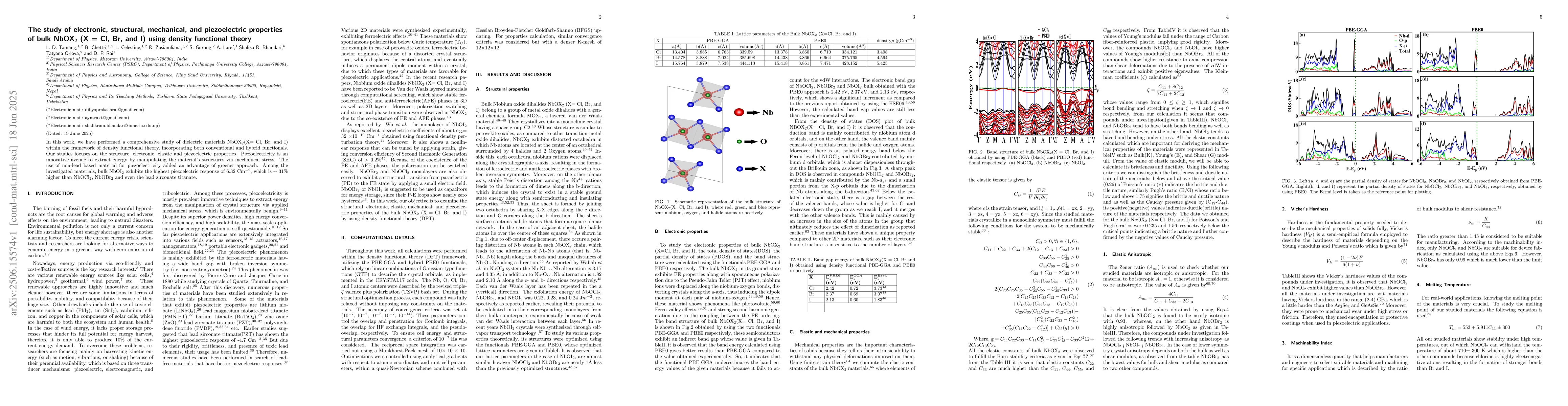 Thumbnail for The study of electronic, structural, mechanical, and piezoelectric
  properties of bulk NbOX2 (X = Cl, Br, and I) using density functional theory