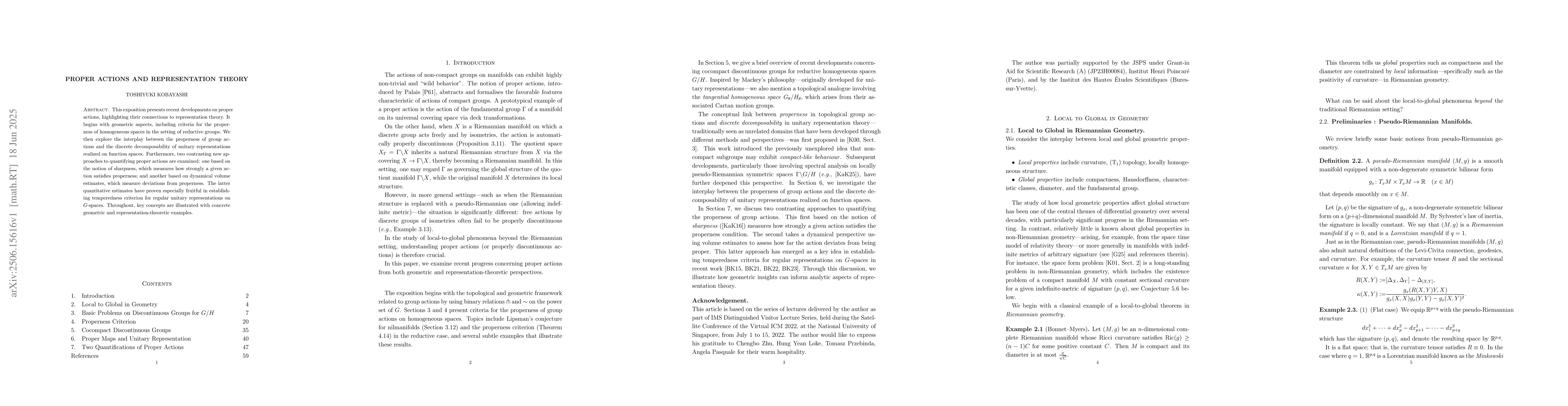 Thumbnail for Proper Actions and Representation Theory