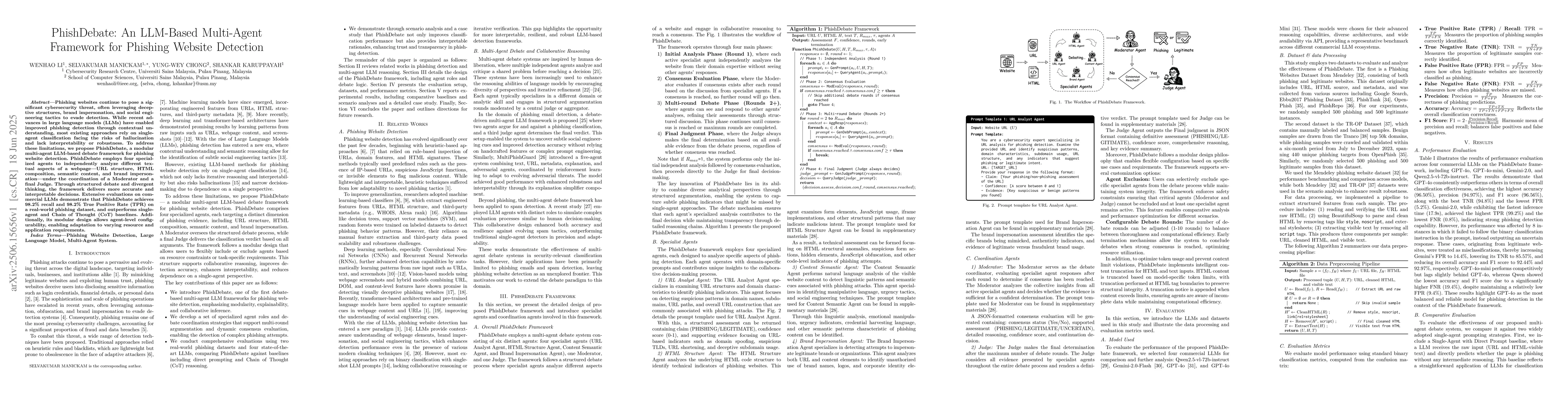 Thumbnail for PhishDebate: An LLM-Based Multi-Agent Framework for Phishing Website
  Detection