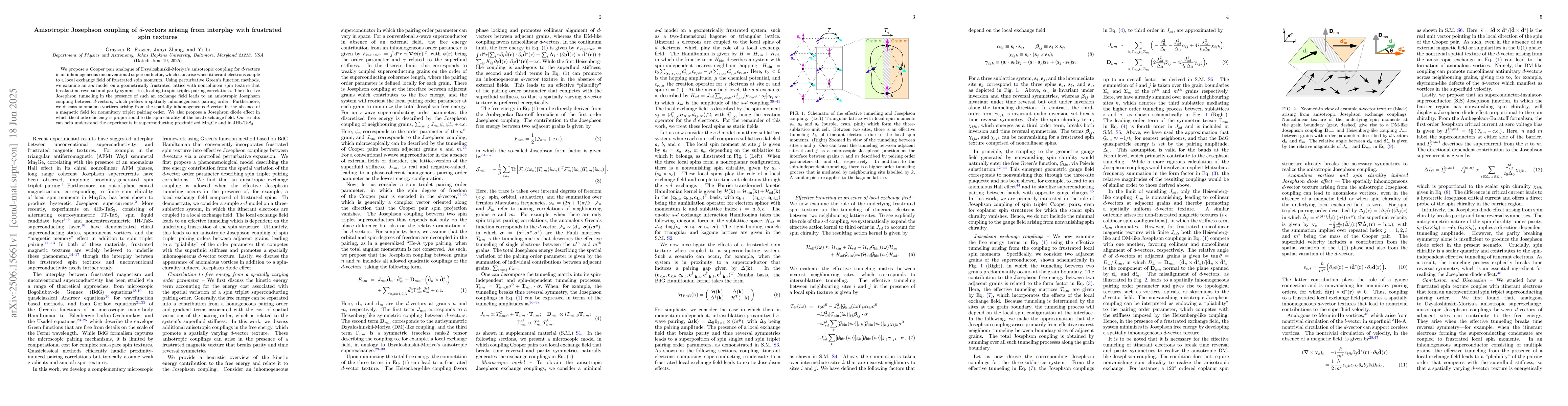 Thumbnail for Anisotropic Josephson coupling of d-vectors arising from interplay with
  frustrated spin textures