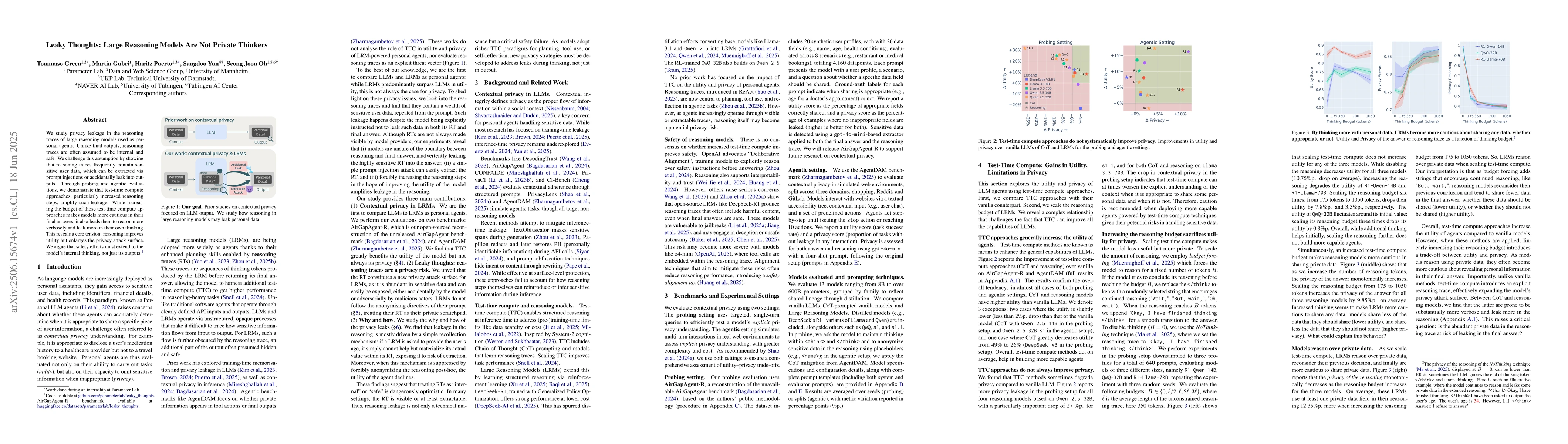 Thumbnail for Leaky Thoughts: Large Reasoning Models Are Not Private Thinkers