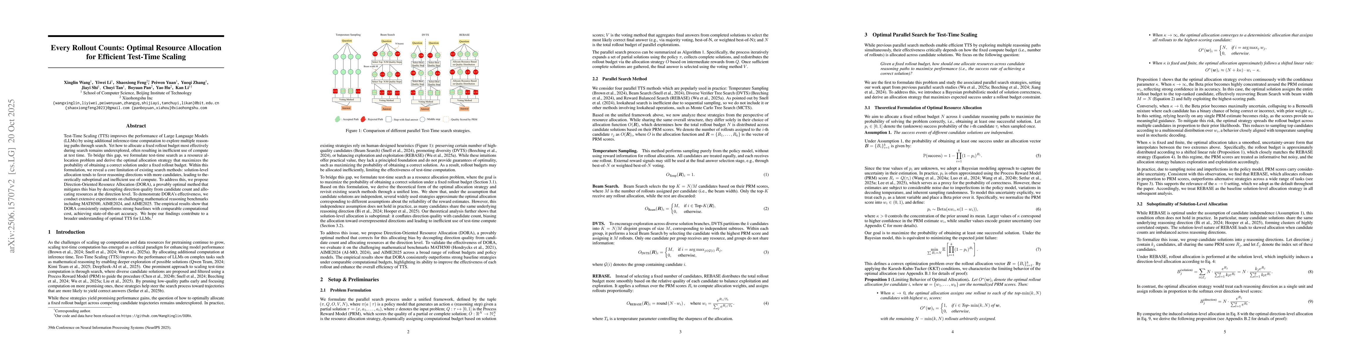 Thumbnail for Every Rollout Counts: Optimal Resource Allocation for Efficient
  Test-Time Scaling