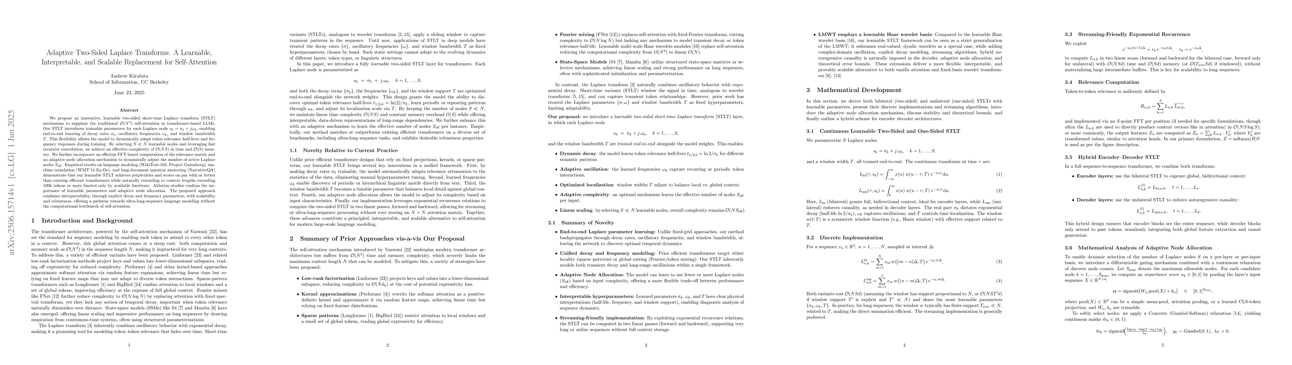 Thumbnail for Adaptive Two Sided Laplace Transforms: A Learnable, Interpretable, and
  Scalable Replacement for Self-Attention