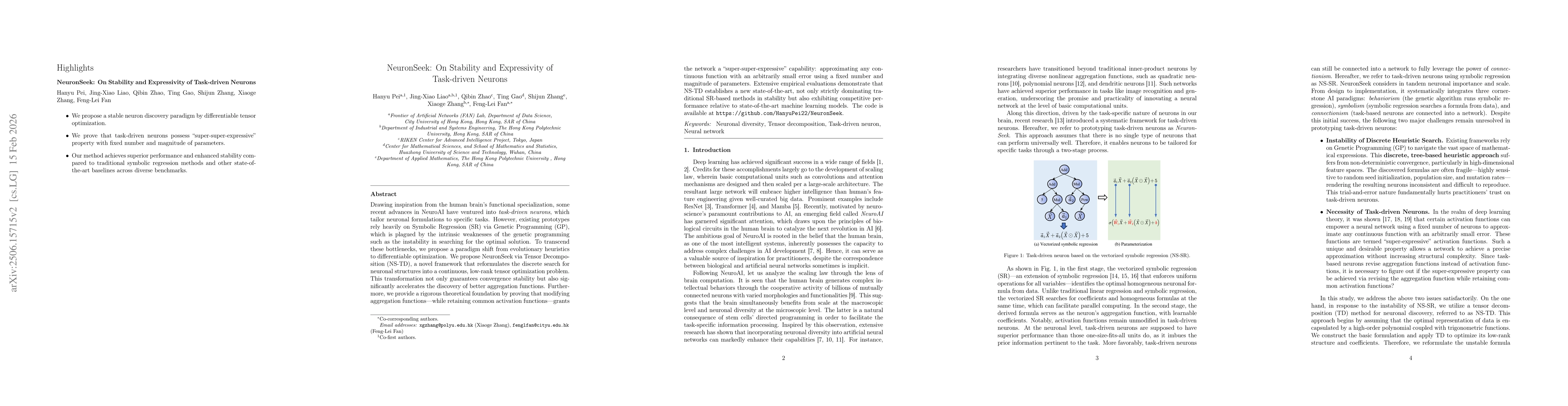 Thumbnail for NeuronSeek: On Stability and Expressivity of Task-driven Neurons