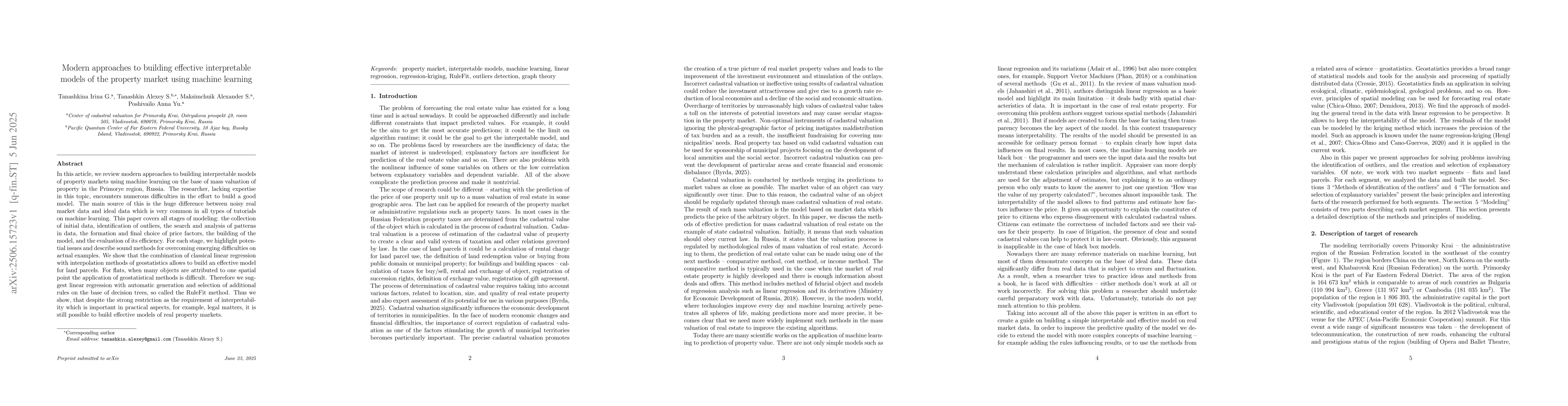 Thumbnail for Modern approaches to building effective interpretable models of the
  property market using machine learning