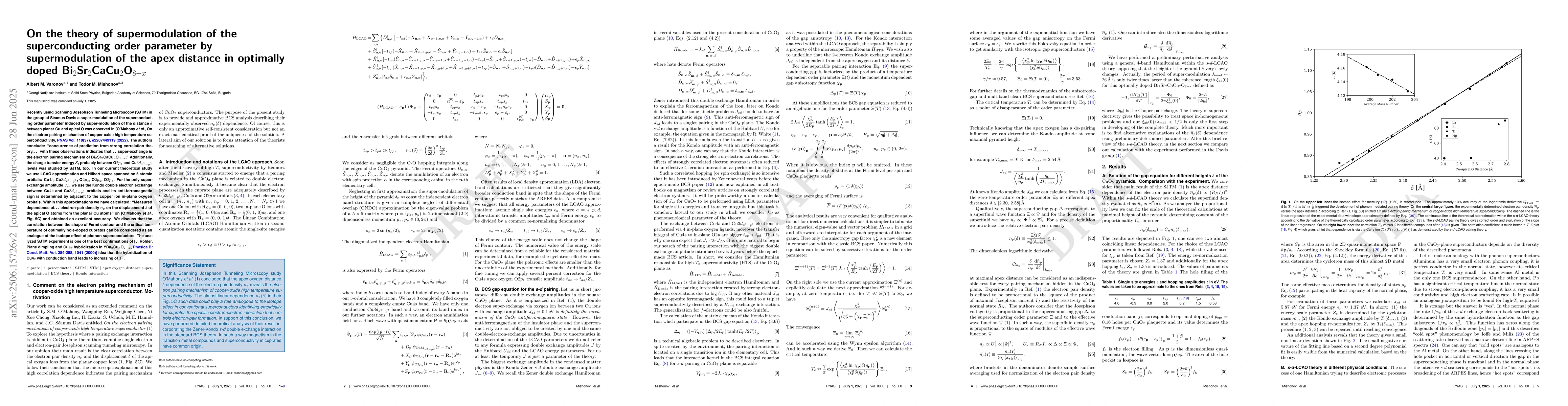 Thumbnail for On the theory of supermodulation of the superconducting order parameter
  by supermodulation of the apex distance in optimally doped
  Bi$_2$Sr$_2$CaCu$_2$O$_{8+x}$