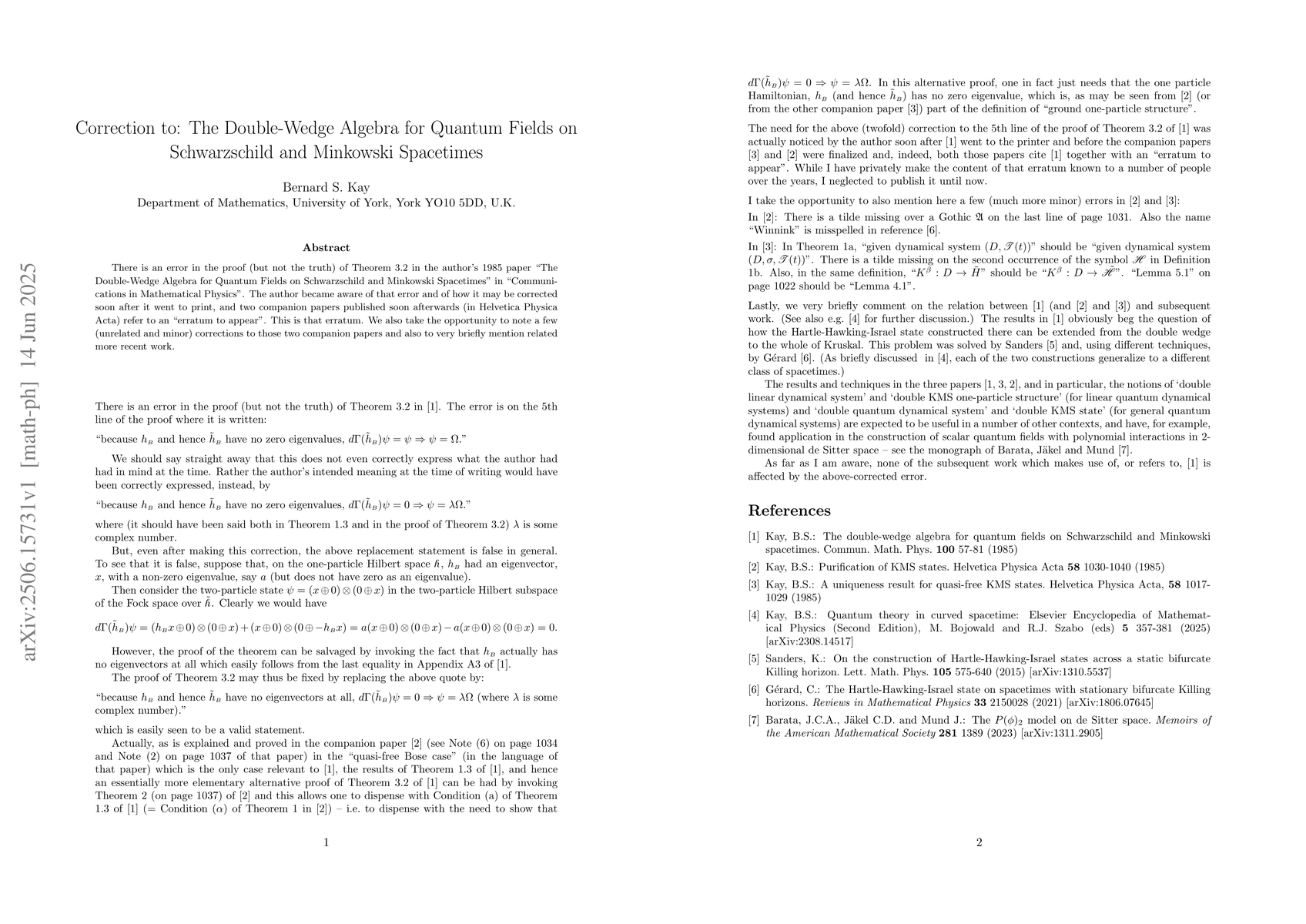 Thumbnail for Correction to: The Double-Wedge Algebra for Quantum Fields on
  Schwarzschild and Minkowski Spacetimes