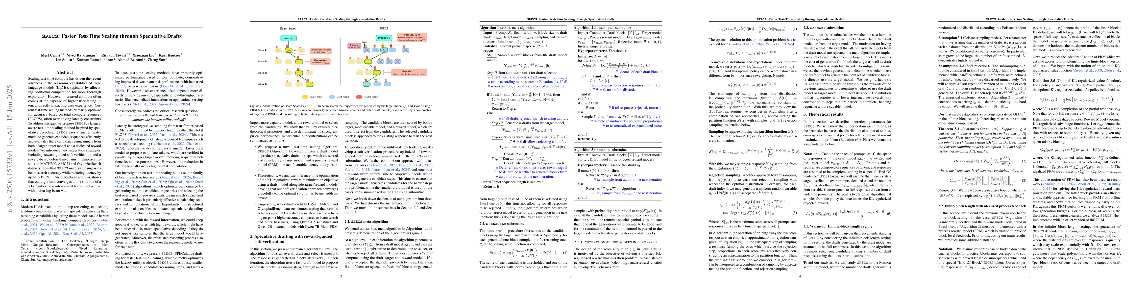 Thumbnail for $\texttt{SPECS}$: Faster Test-Time Scaling through Speculative Drafts