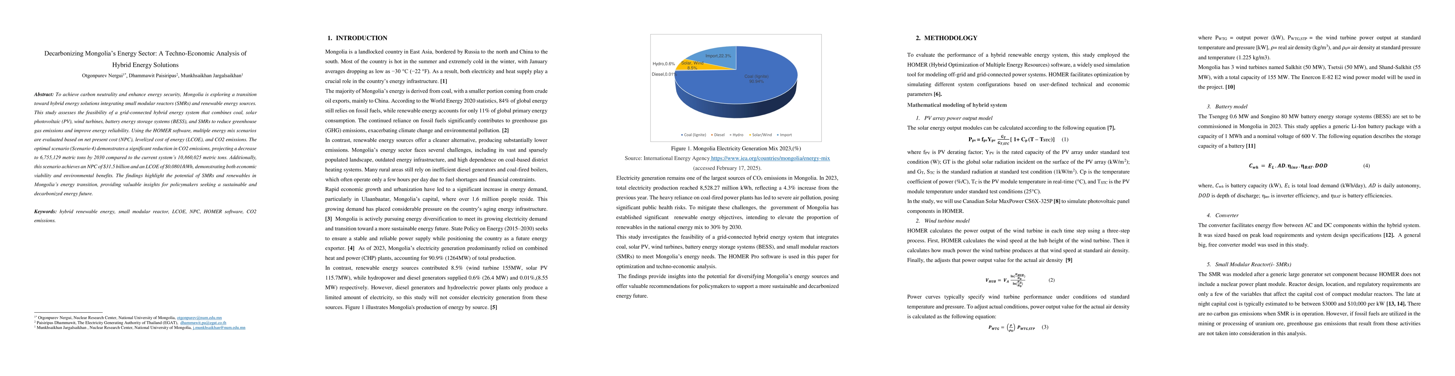 Thumbnail for Decarbonizing Mongolia's Energy Sector: A Techno-Economic Analysis of
  Hybrid Energy Solutions
