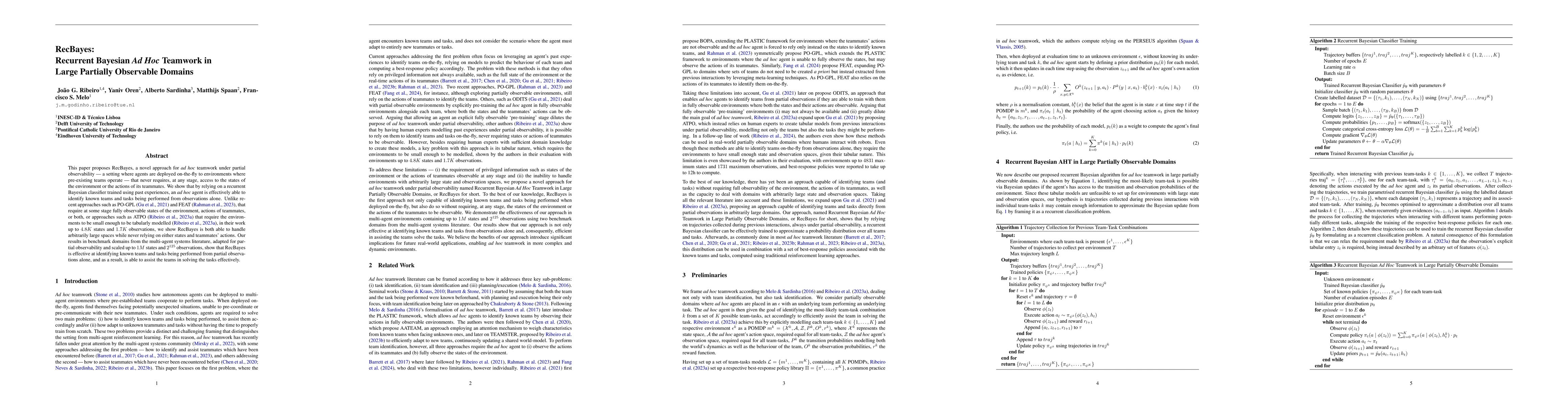Thumbnail for RecBayes: Recurrent Bayesian Ad Hoc Teamwork in Large Partially
  Observable Domains