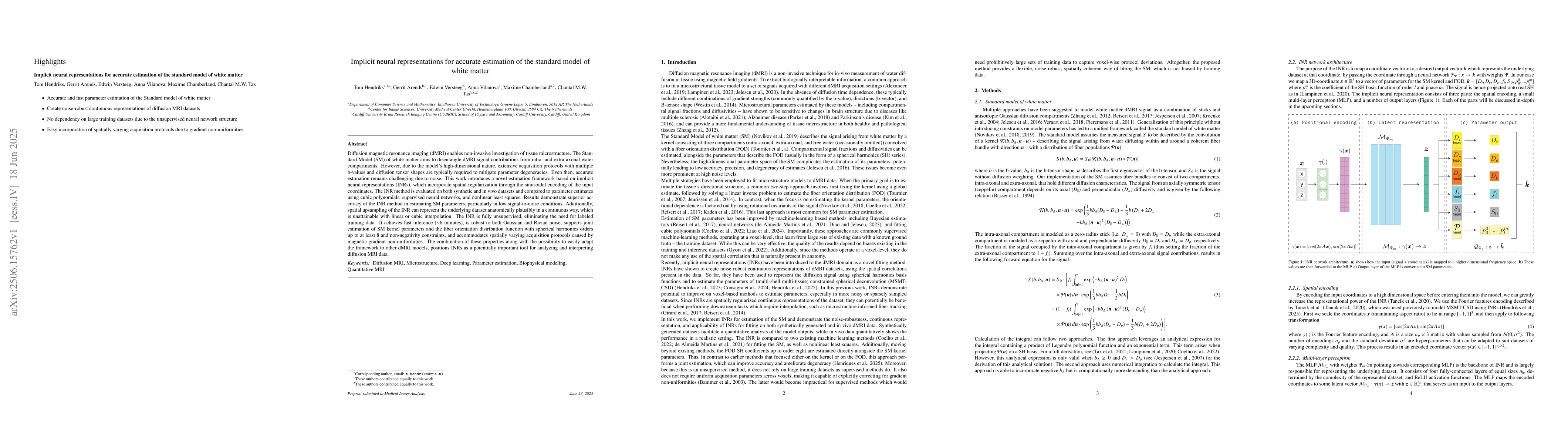 Thumbnail for Implicit neural representations for accurate estimation of the standard
  model of white matter