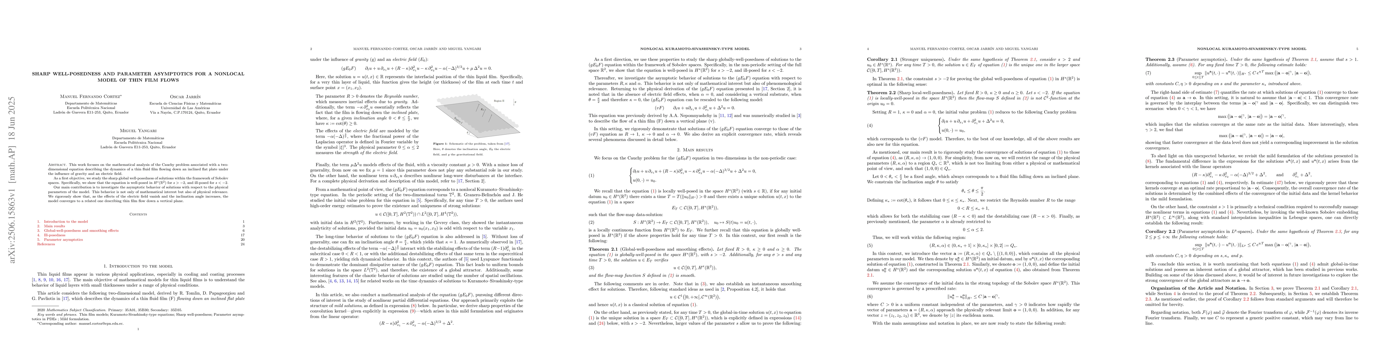 Thumbnail for Sharp Well-Posedness and Parameter Asymptotics for a Nonlocal Model of
  Thin Film Flows