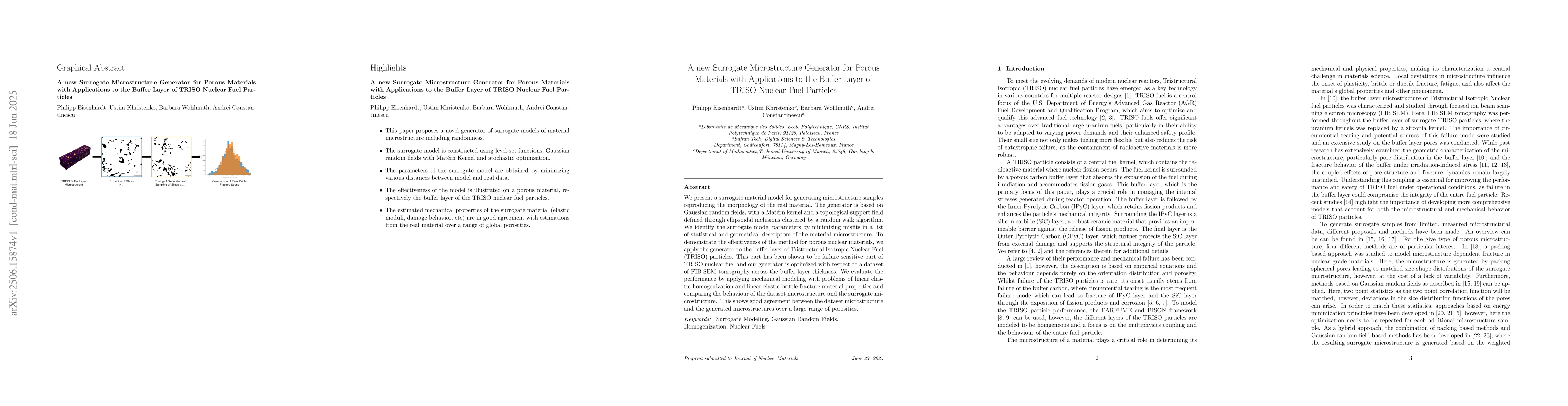 Thumbnail for A new Surrogate Microstructure Generator for Porous Materials with
  Applications to the Buffer Layer of TRISO Nuclear Fuel Particles