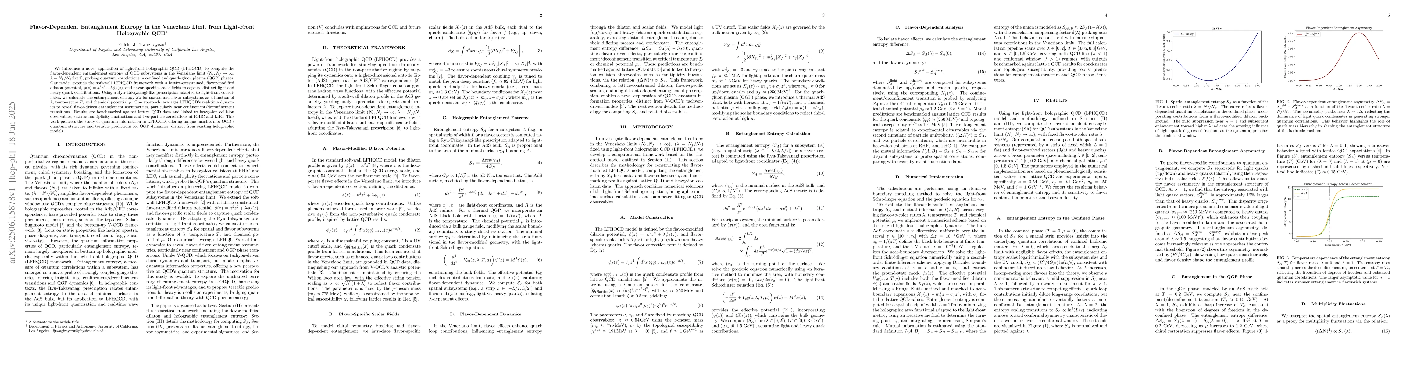 Thumbnail for Flavor-Dependent Entanglement Entropy in the Veneziano Limit from
  Light-Front Holographic QCD