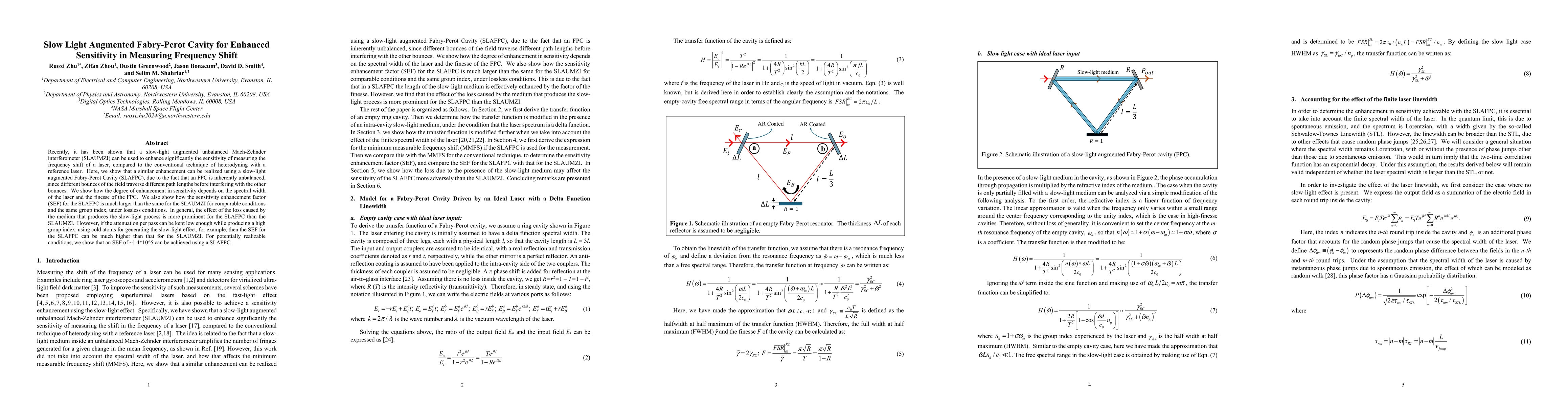 Thumbnail for Slow Light Augmented Fabry-Perot Cavity for Enhanced Sensitivity in
  Measuring Frequency Shift
