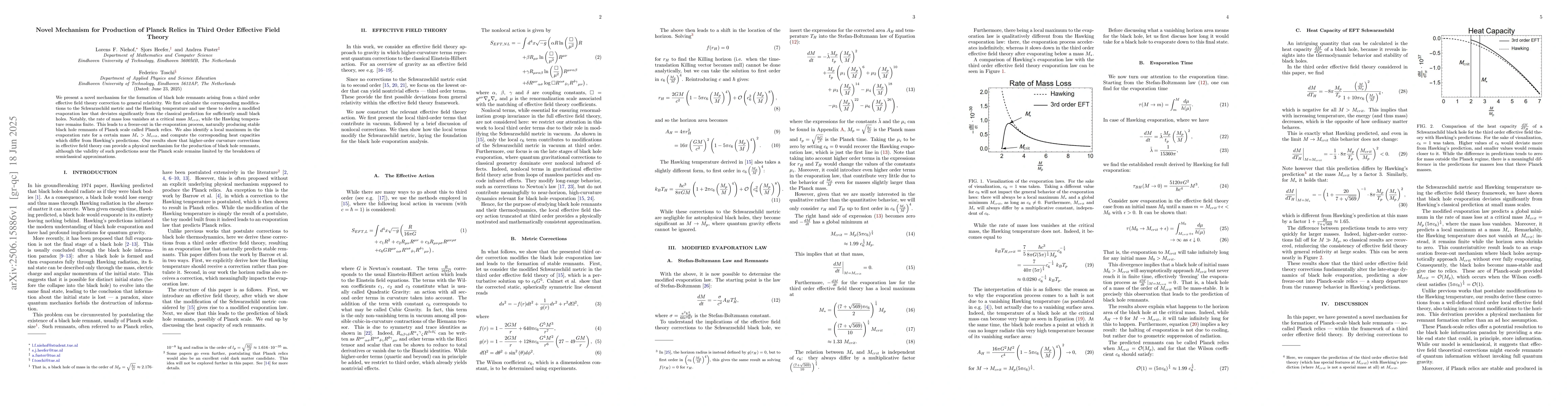 Thumbnail for Novel Mechanism for Production of Planck Relics in Third Order Effective
  Field Theory