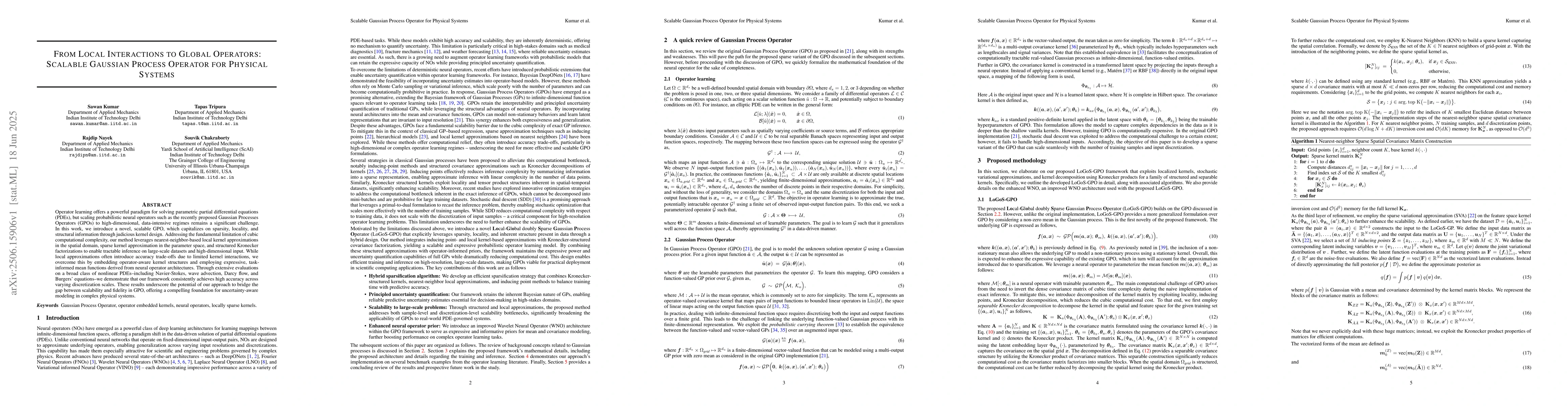 Thumbnail for From Local Interactions to Global Operators: Scalable Gaussian Process
  Operator for Physical Systems