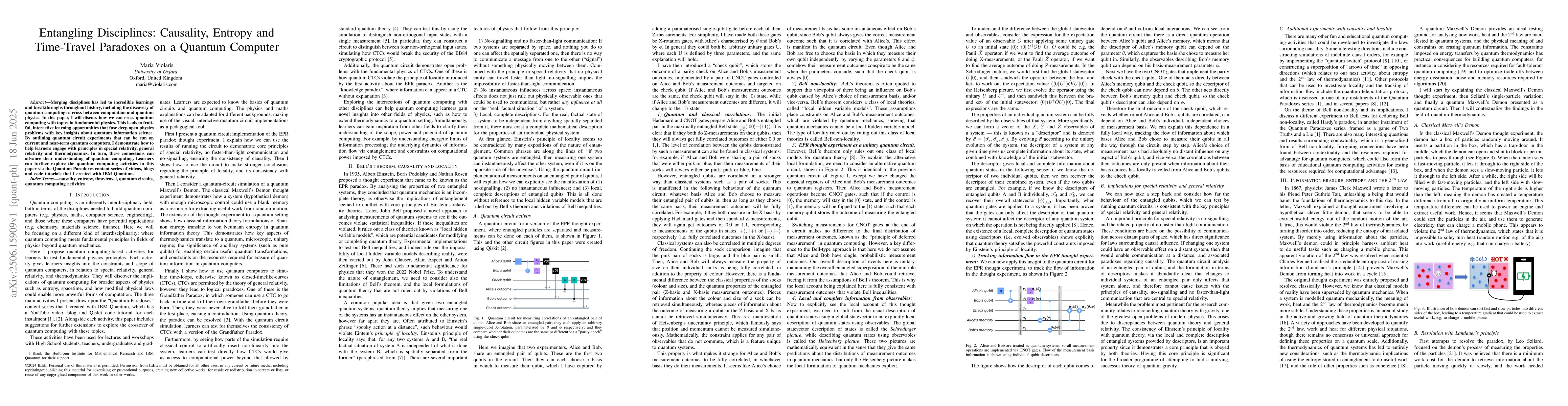 Thumbnail for Entangling Disciplines: Causality, Entropy and Time-Travel Paradoxes on
  a Quantum Computer