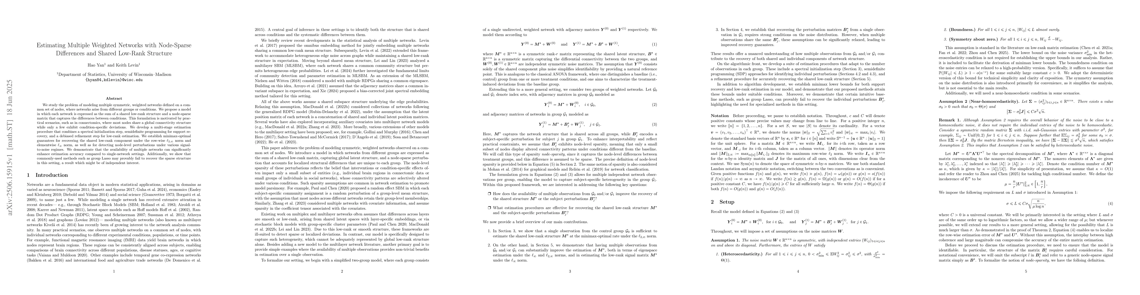 Thumbnail for Estimating Multiple Weighted Networks with Node-Sparse Differences and
  Shared Low-Rank Structure