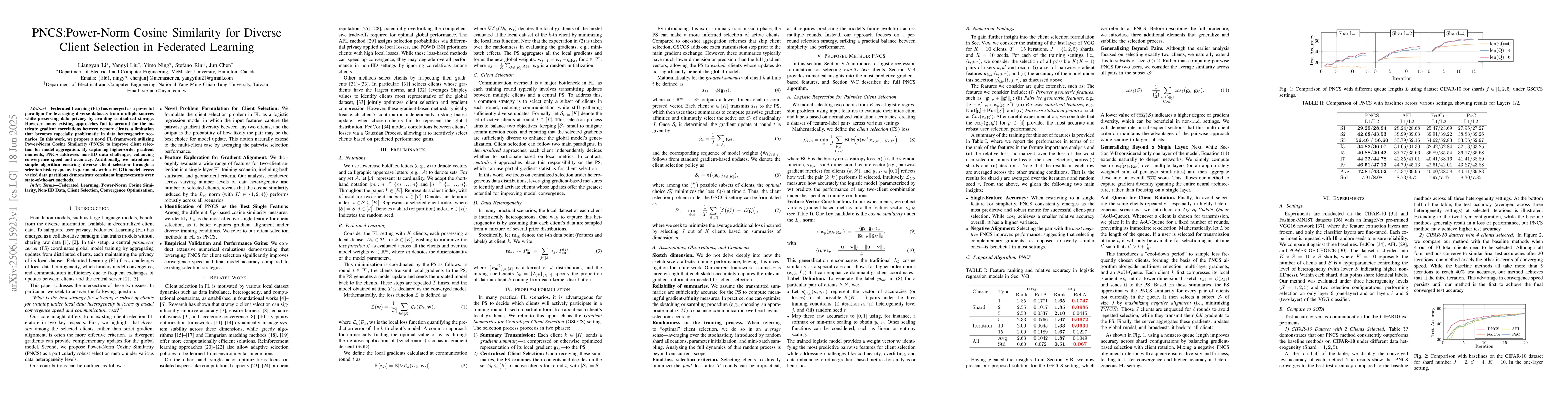Thumbnail for PNCS:Power-Norm Cosine Similarity for Diverse Client Selection in
  Federated Learning