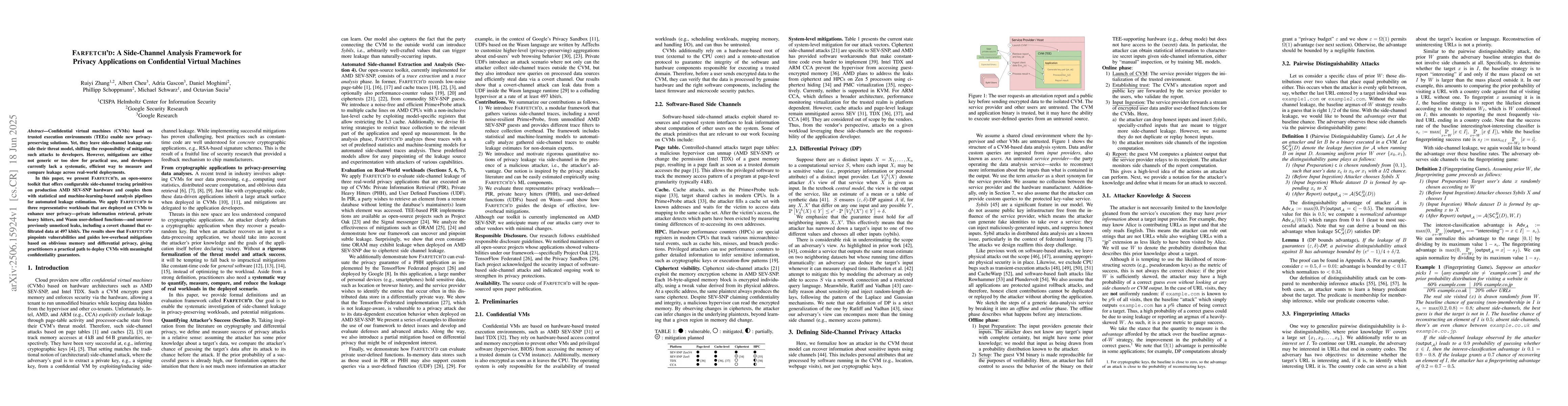 Thumbnail for FARFETCH'D: A Side-Channel Analysis Framework for Privacy Applications
  on Confidential Virtual Machines