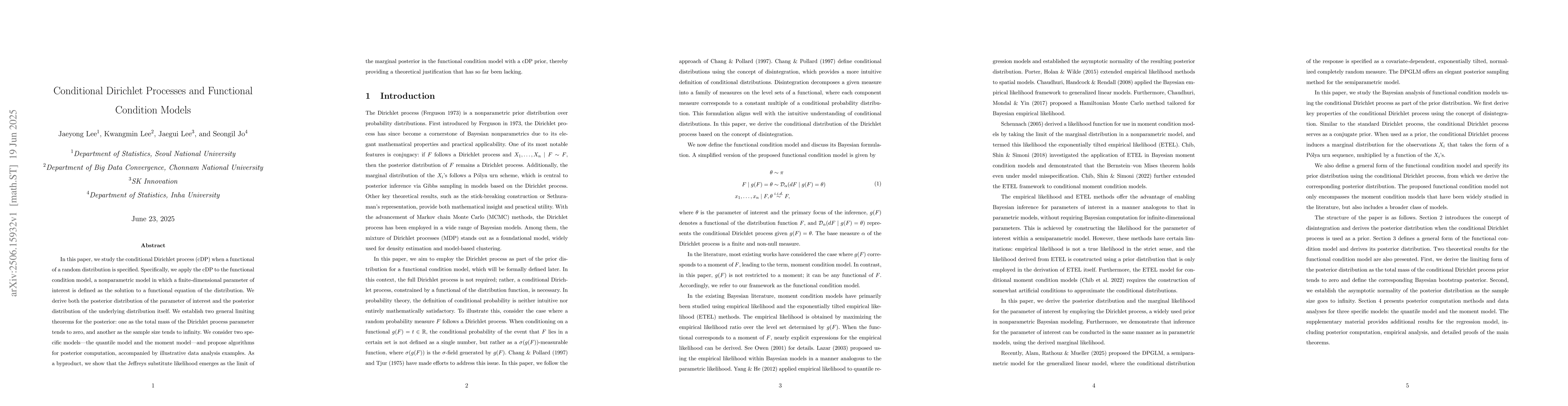 Thumbnail for Conditional Dirichlet Processes and Functional Condition Models