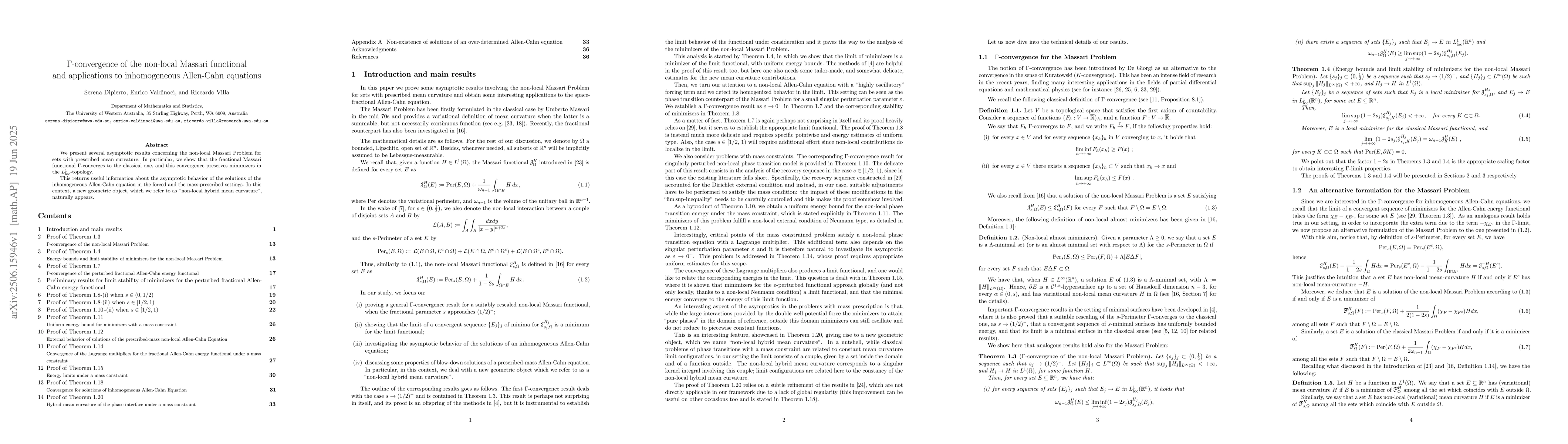 Thumbnail for $Γ$-convergence of the non-local Massari functional and
  applications to inhomogeneous Allen-Cahn equations