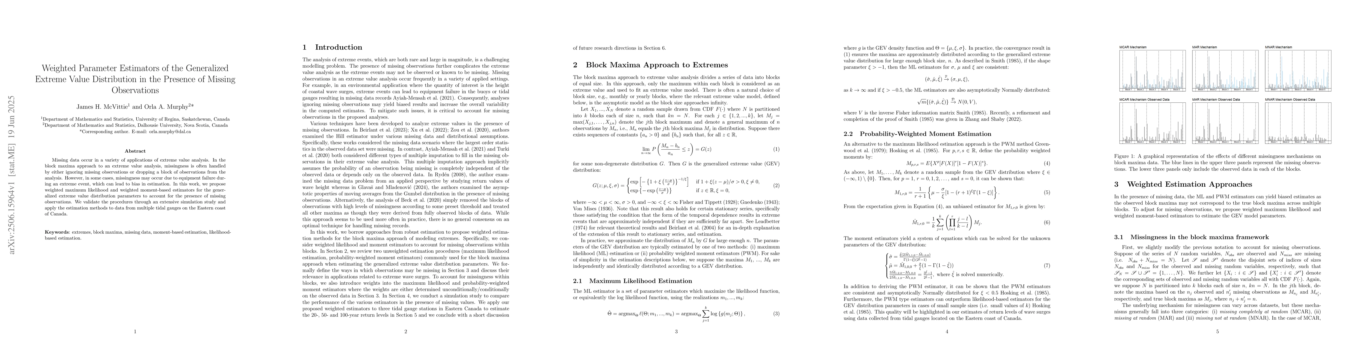 Thumbnail for Weighted Parameter Estimators of the Generalized Extreme Value
  Distribution in the Presence of Missing Observations