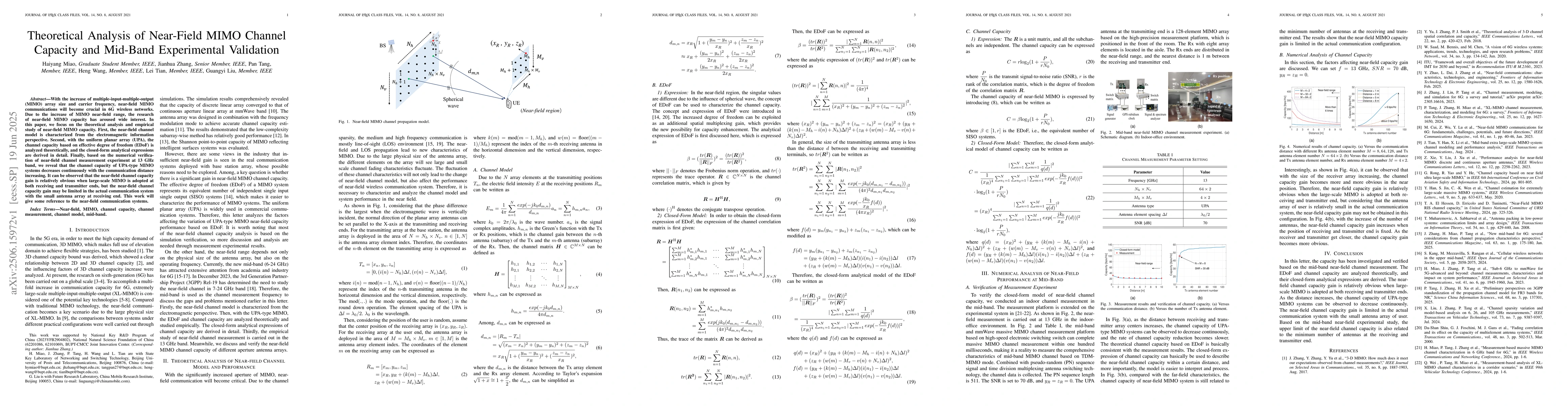 Thumbnail for Theoretical Analysis of Near-Field MIMO Channel Capacity and Mid-Band
  Experimental Validation