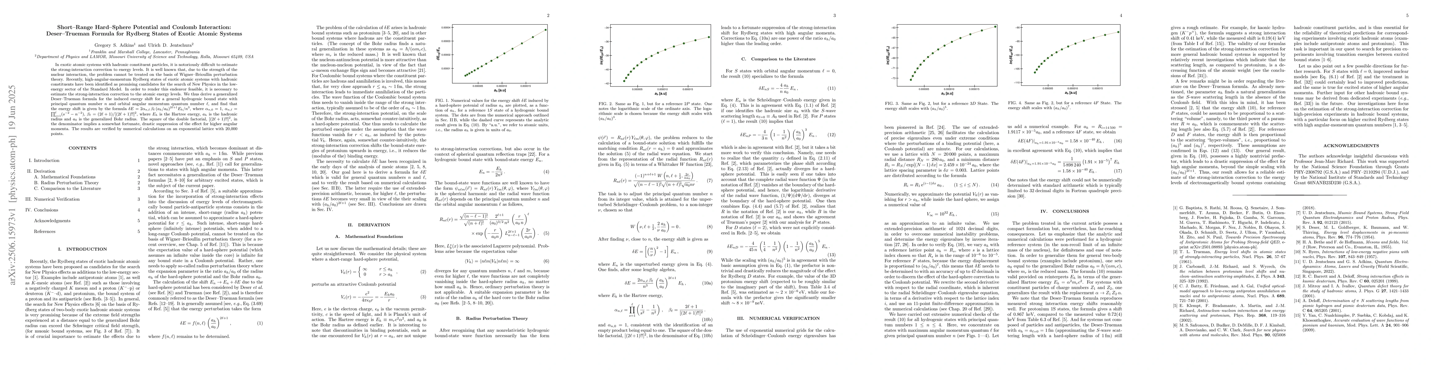 Thumbnail for Short-Range Hard-Sphere Potential and Coulomb Interaction: Deser-Trueman
  Formula for Rydberg States of Exotic Atomic Systems