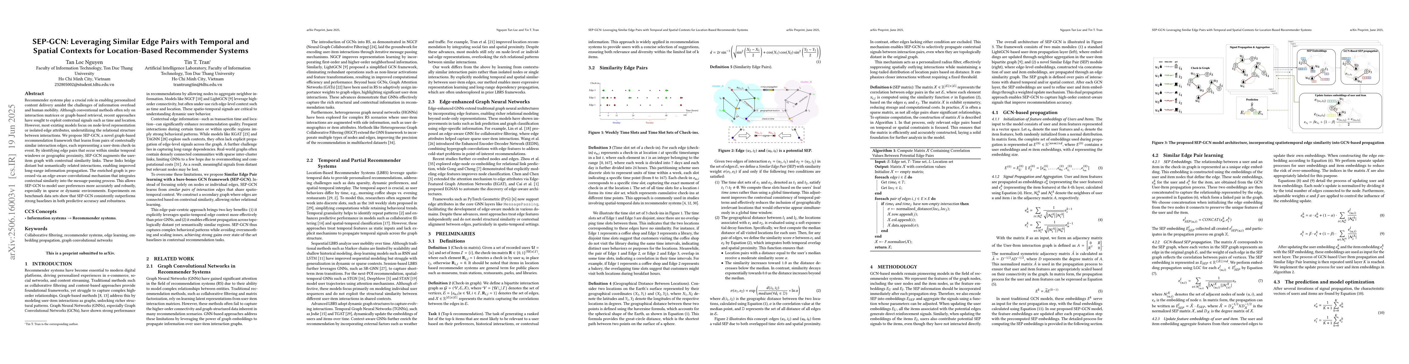 Thumbnail for SEP-GCN: Leveraging Similar Edge Pairs with Temporal and Spatial
  Contexts for Location-Based Recommender Systems
