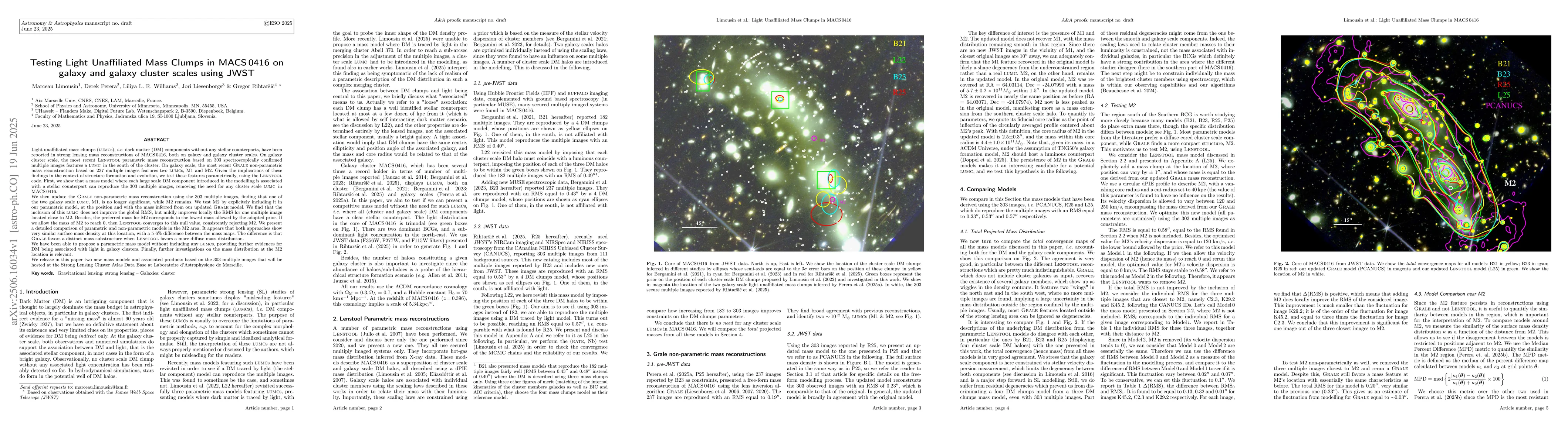 Thumbnail for Testing Light Unaffiliated Mass Clumps in MACS 0416 on galaxy and galaxy
  cluster scales using JWST
