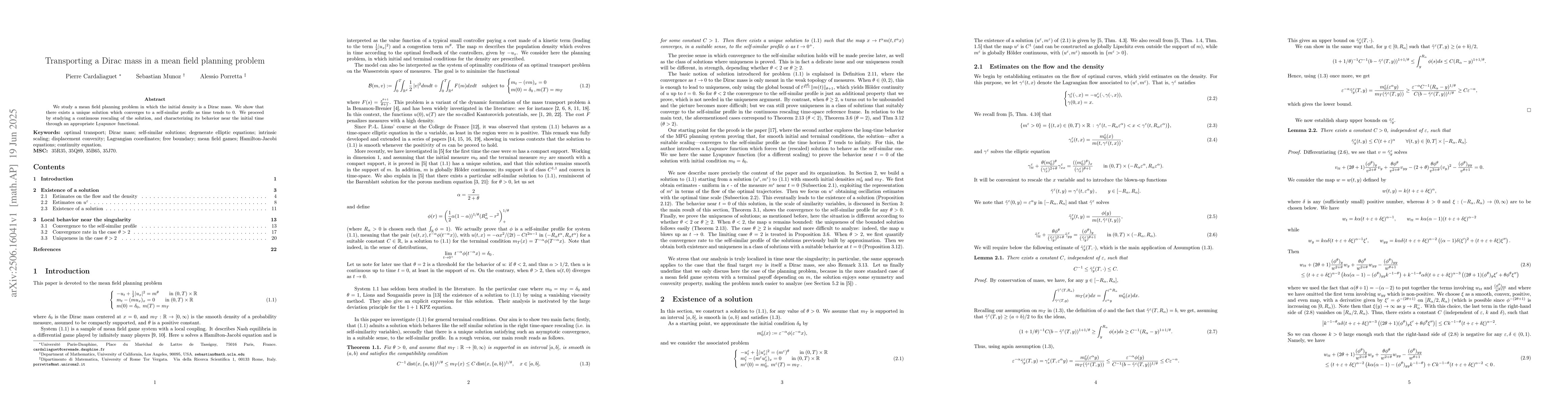 Thumbnail for Transporting a Dirac mass in a mean field planning problem