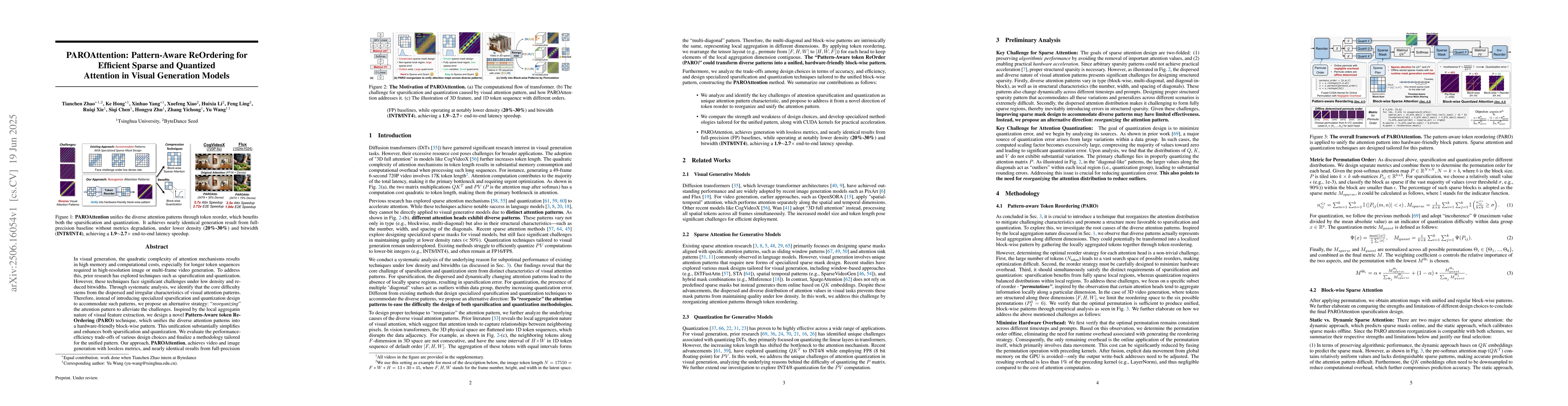 Thumbnail for PAROAttention: Pattern-Aware ReOrdering for Efficient Sparse and
  Quantized Attention in Visual Generation Models