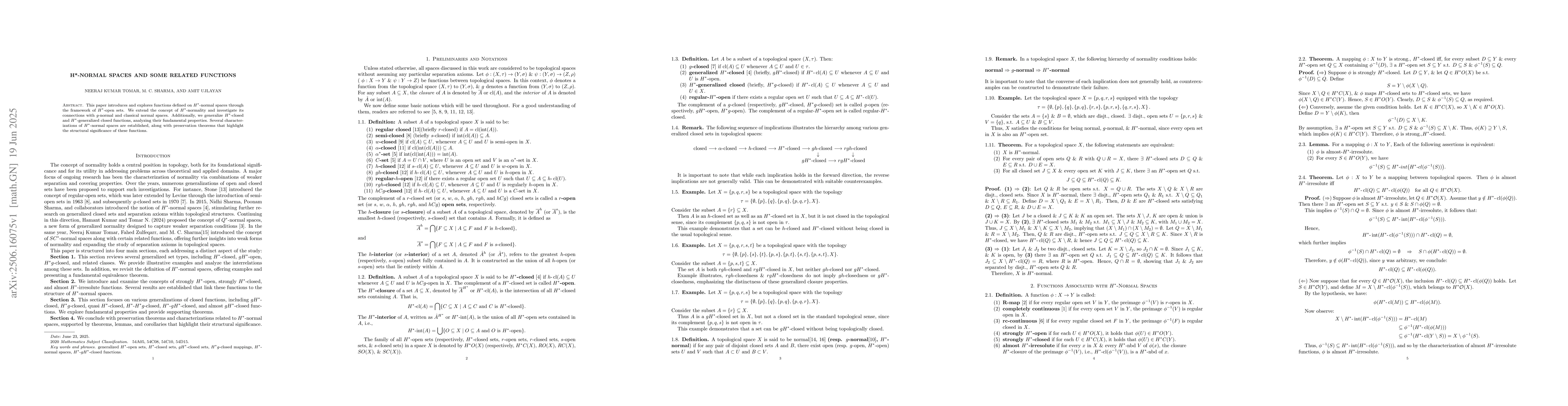 Thumbnail for H*-Normal Spaces and Some Related Functions