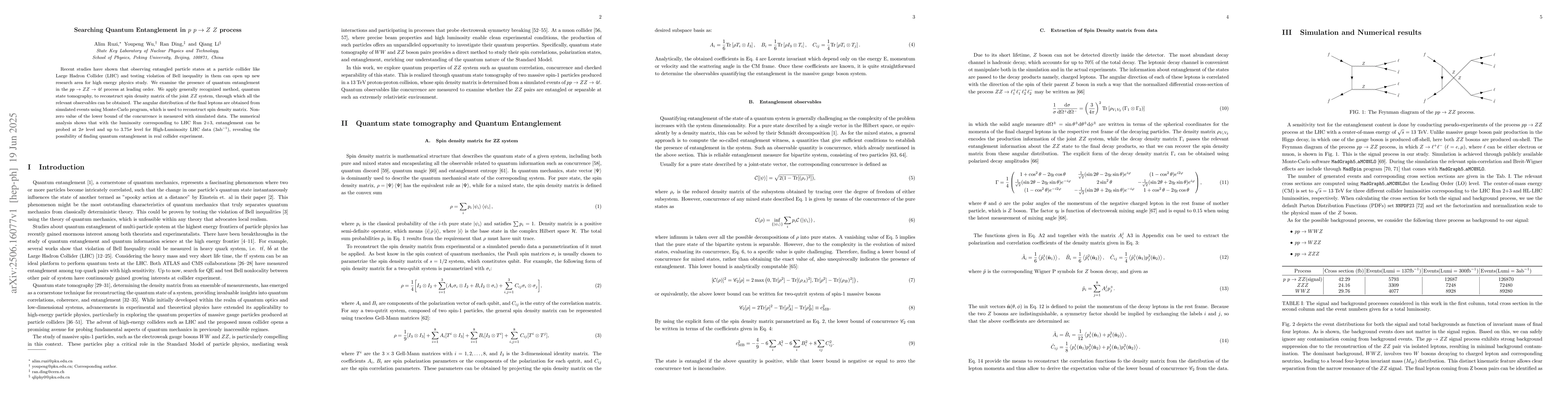 Thumbnail for Searching Quantum Entanglement in $p\ p\to Z\ Z$ process
