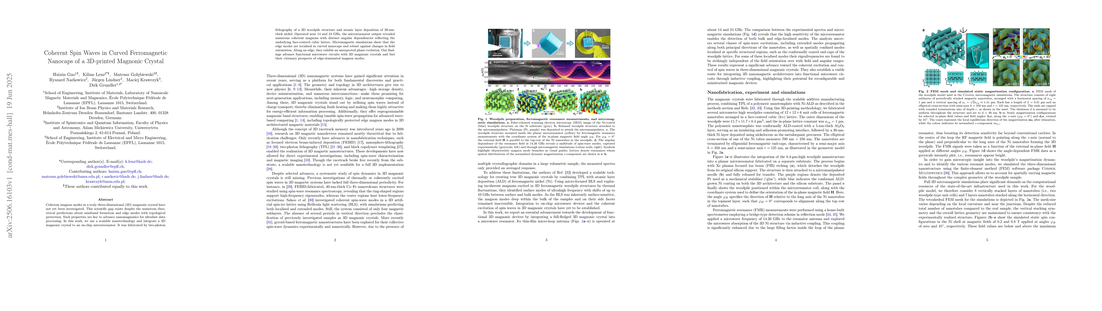 Thumbnail for Coherent Spin Waves in Curved Ferromagnetic Nanocaps of a 3D-printed
  Magnonic Crystal