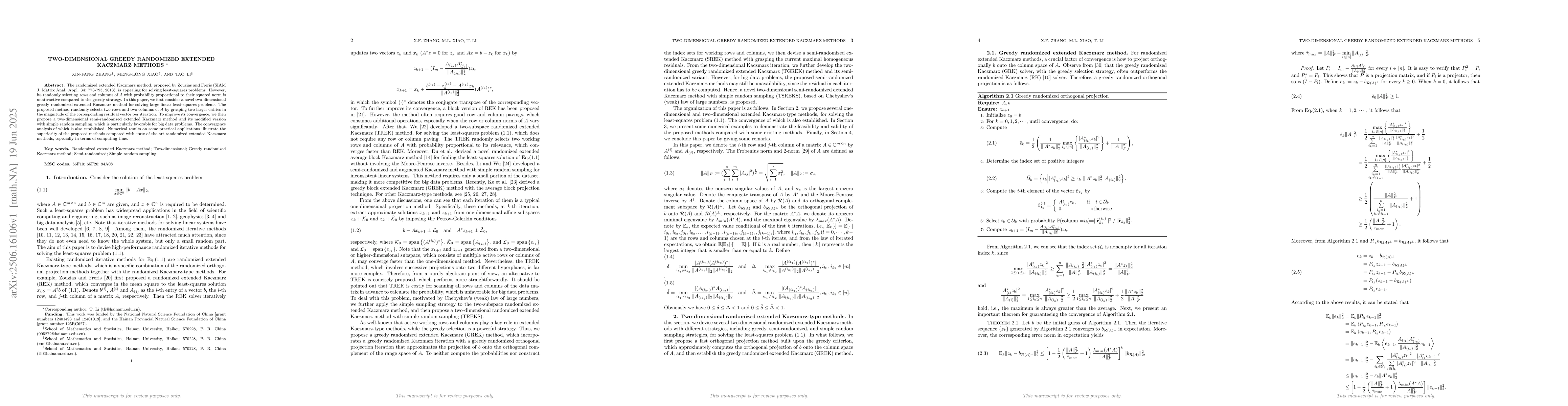 Thumbnail for Two-dimensional greedy randomized extended Kaczmarz methods