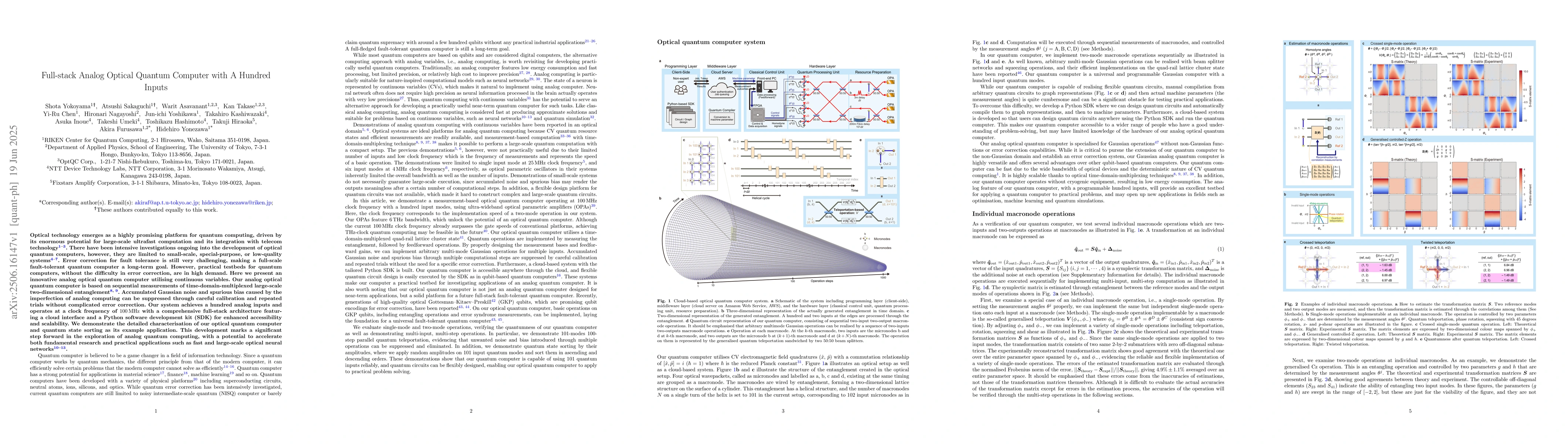 Thumbnail for Full-stack Analog Optical Quantum Computer with A Hundred Inputs