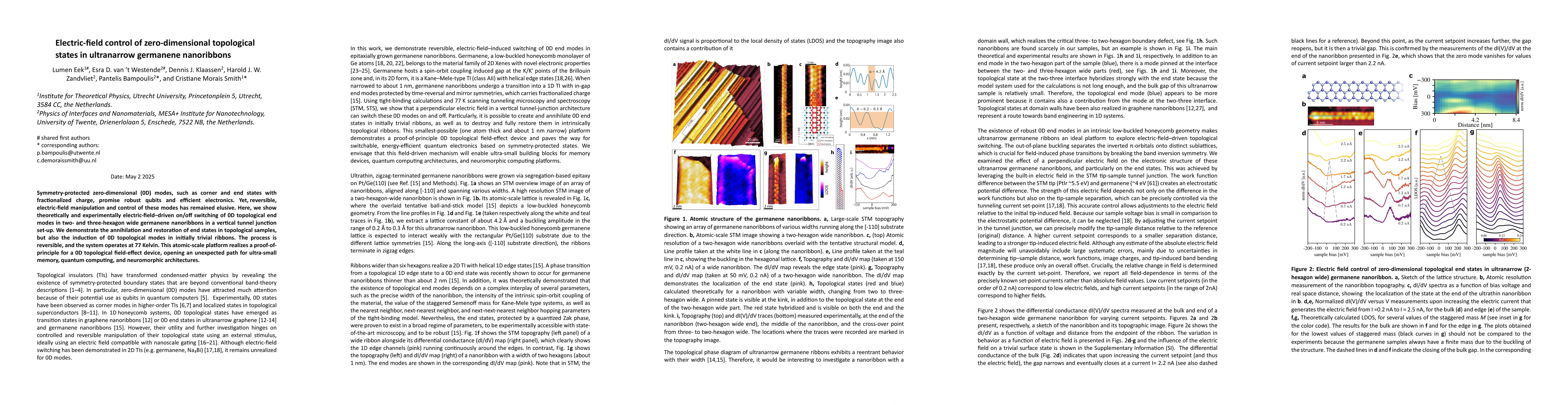Thumbnail for Electric-field control of zero-dimensional topological states in
  ultranarrow germanene nanoribbons