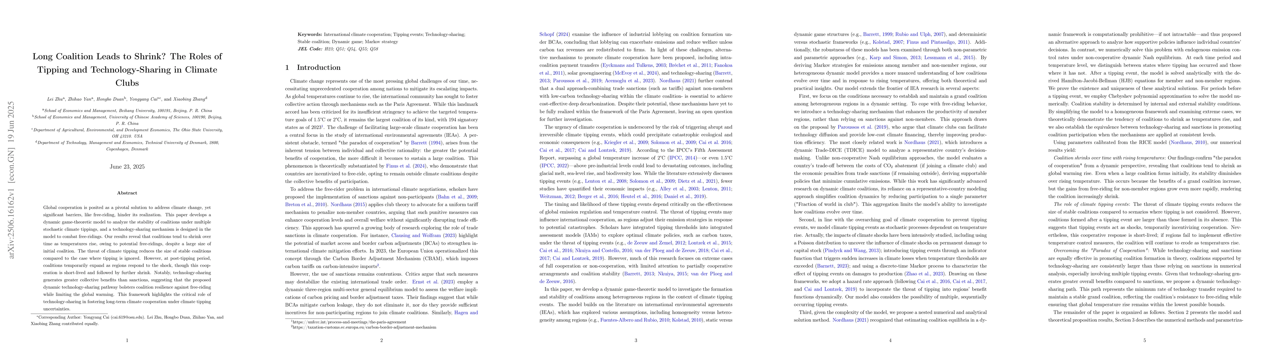 Thumbnail for Long Coalition Leads to Shrink? The Roles of Tipping and
  Technology-Sharing in Climate Clubs