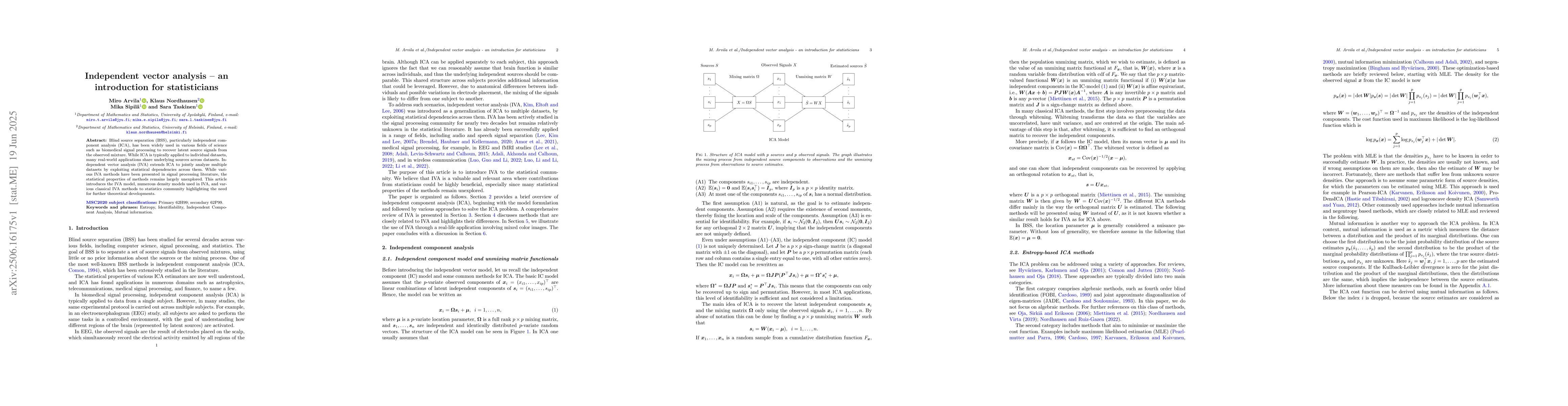 Thumbnail for Independent vector analysis -- an introduction for statisticians